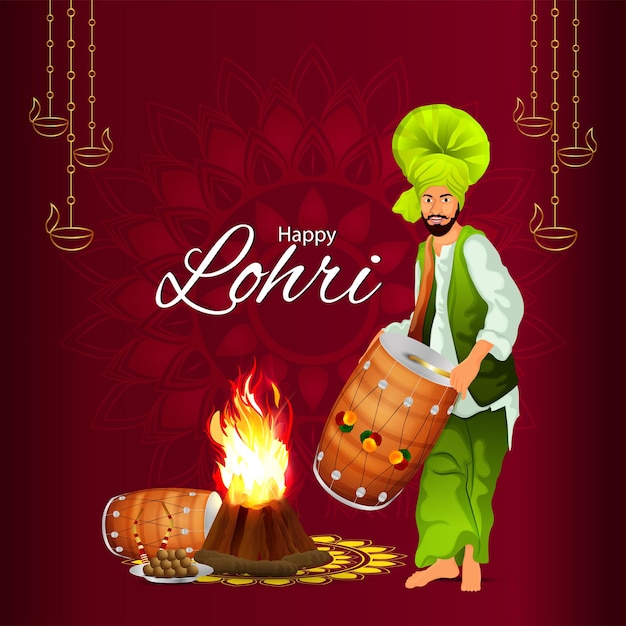 Creative vector illustration of happy lohri celebration greeting card