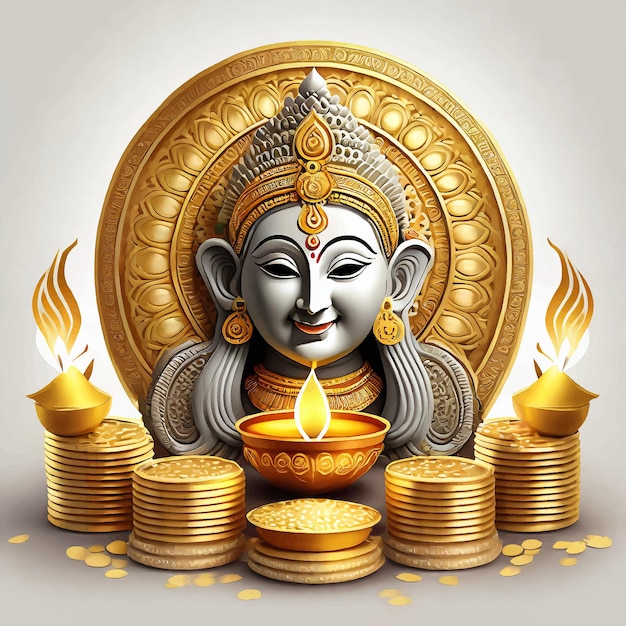 creative vector illustration of Indian festival Dhanteras festival with Goddess Laxmi with golden co