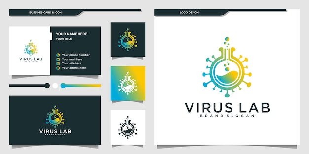 Creative virus laboratory logo design with modern gradient colour and business card design Premium vektor