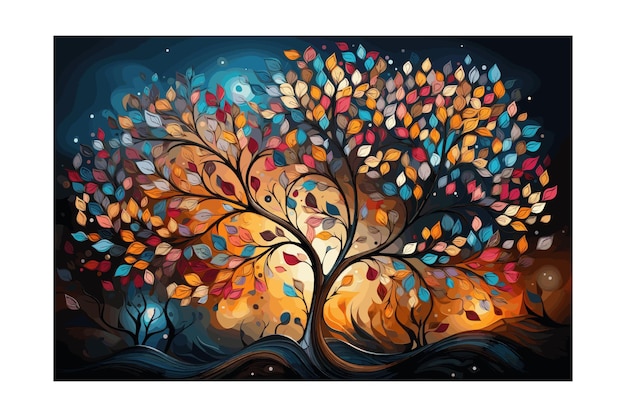 Creative wallpaper background simple style illustration colorful art banner shape colorful tree