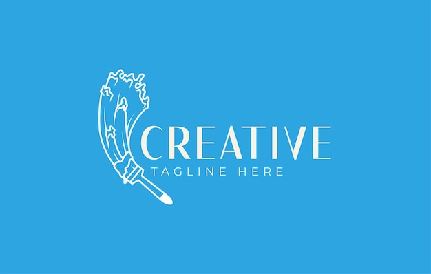 Creative water paintbrush isolated with blue background logo design template