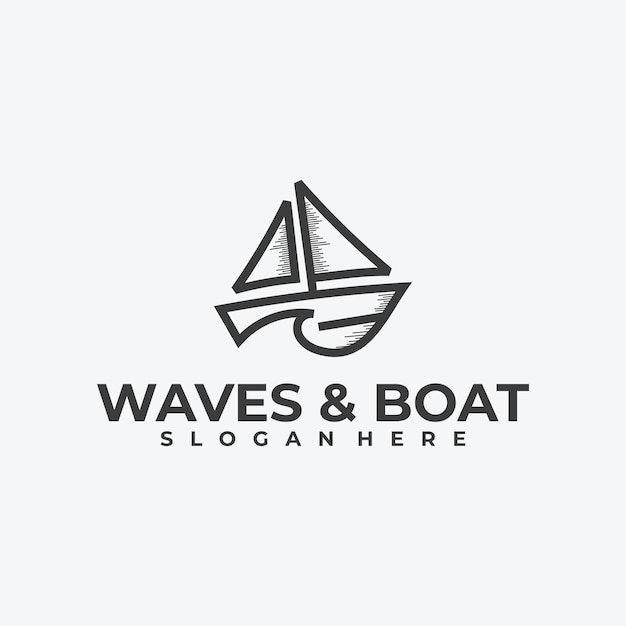 Creative wave and sailboat logo combination