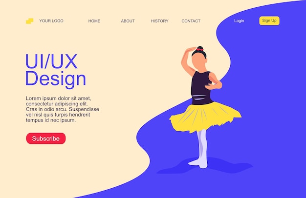 Creative website landing page with baby ballet dancers in flat style