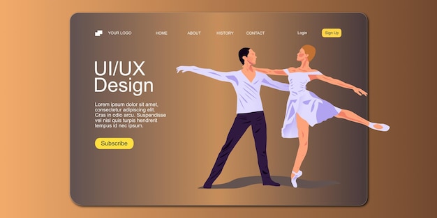 Creative website landing page with pair of ballet dancers in flat style