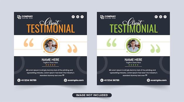 Creative website testimonial and client feedback section vector with dark backgrounds Customer service feedback and quote layout vector with a photo placeholder Business client review design