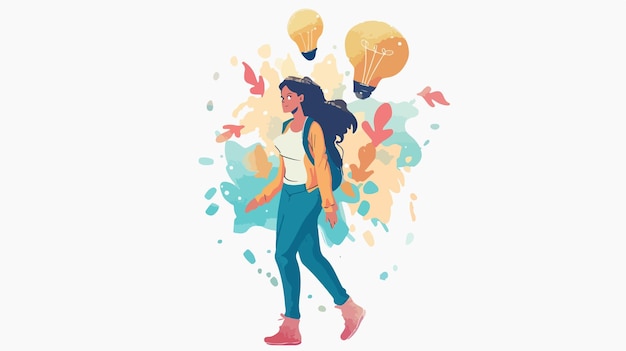 Vector creative woman carrying idea in mixed media flat vector illustration