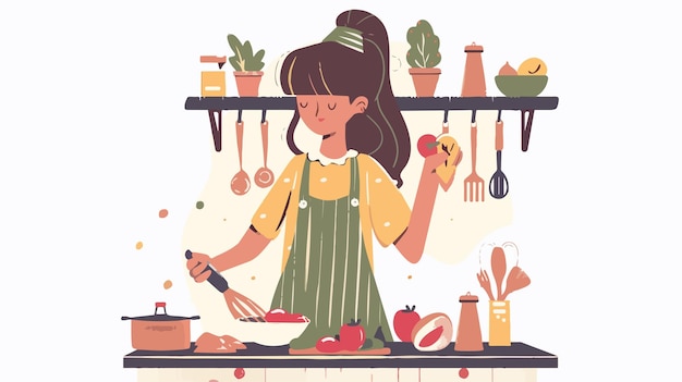 Vector creative woman concept cooking with idea in mind