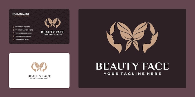 Creative women face logo with concept butterfly and business card