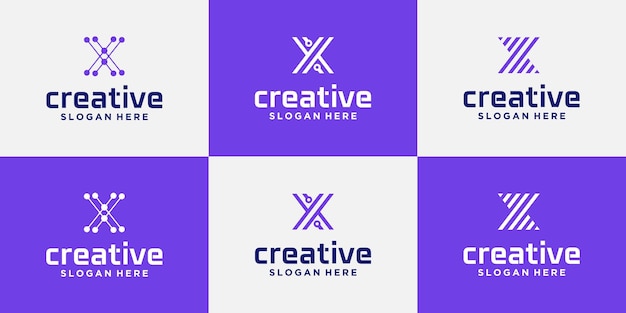 Creative X technology logo set minimalist trendy letter X shape logo creative geometric sign logo