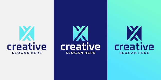 Creative X technology logo set minimalist trendy letter X shape logo creative geometric sign logo