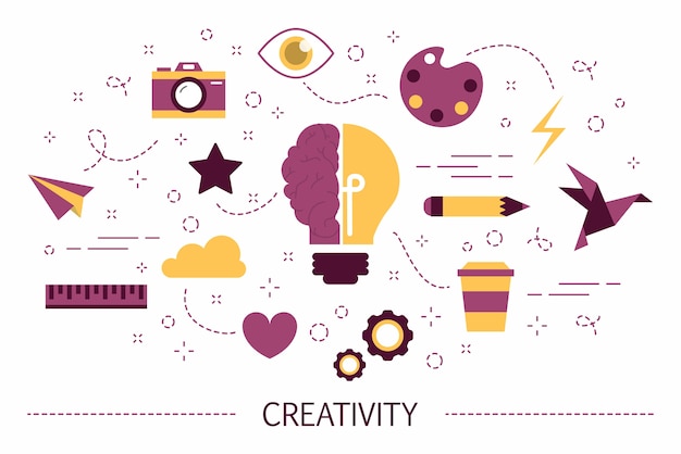 Vector creativity concept. idea of creative thinking and generating innovative idea. set of colorful icons.   illustration