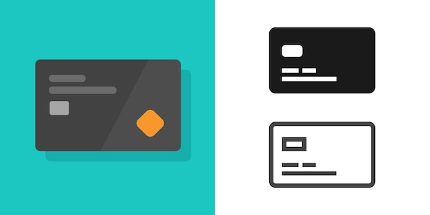 Credit bank debit card icon flat color and black and white line outline simple art pictogram design