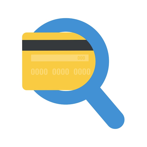 Credit card checking with magnifying glass Concept of banking risk detection or check falsification Vector flat illustration