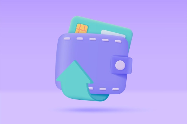 Credit card and wallet 3D iconsOnline payment Cashless society for shopping 3D illustration