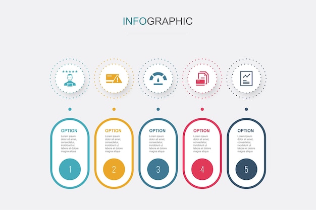 Credit rating risk Credit score Credit history report icons Infographic design template Creative concept with 5 steps