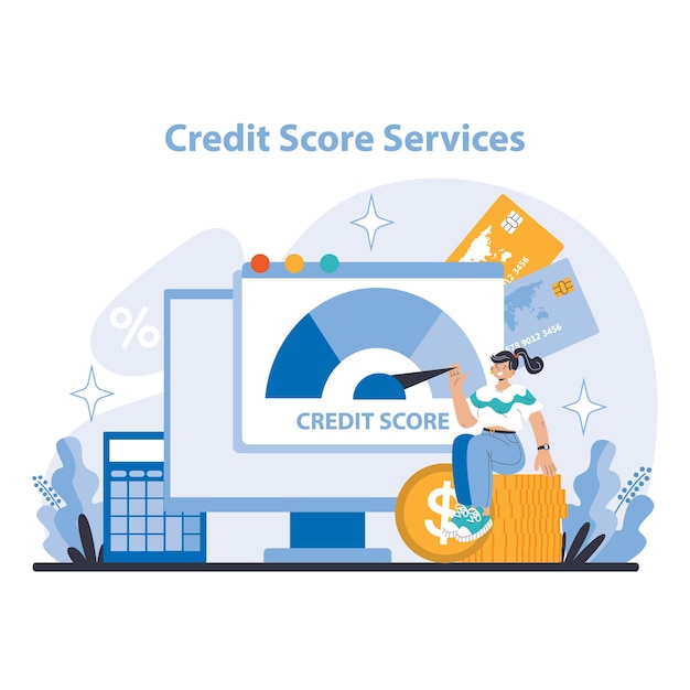 Vector credit score services concept monitoring and improving financial health with credit score analysis