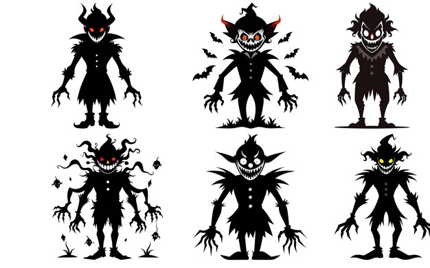 Vector creepy cartoon creatures with sinister expressions white background perfect for halloween decor