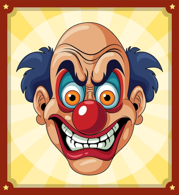 Creepy clown face on retro comic background