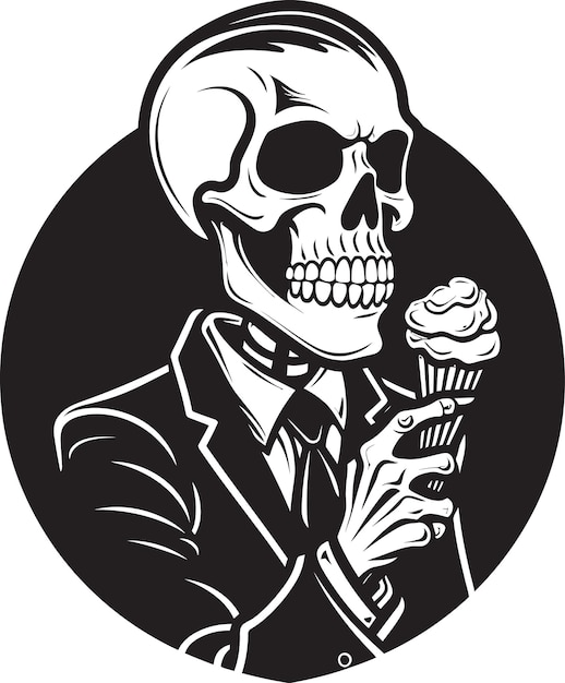 Creepy Cones Skeleton Licking Soft Serve Vector Graphic Chilling Treats Skeleton Enjoying Soft Ice