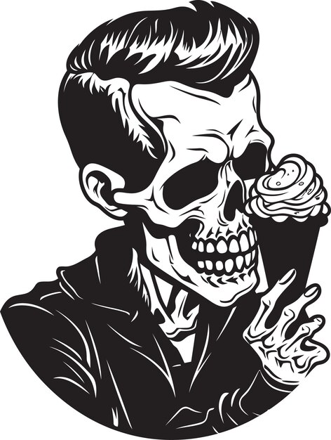 Vector creepy cravings skeleton licking soft ice cream logo design spine tingling sweets soft ice cream wi