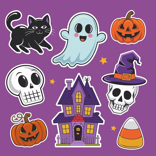 Vector creepy cute halloween vector sticker collection