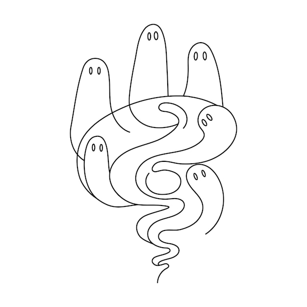 A creepy ghost hovers around Ghost one line drawing one line ghost vector illustration