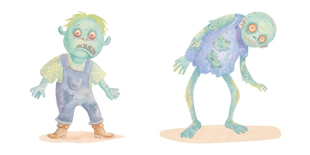 Vector creepy green zombie watercolour vector illustration 7