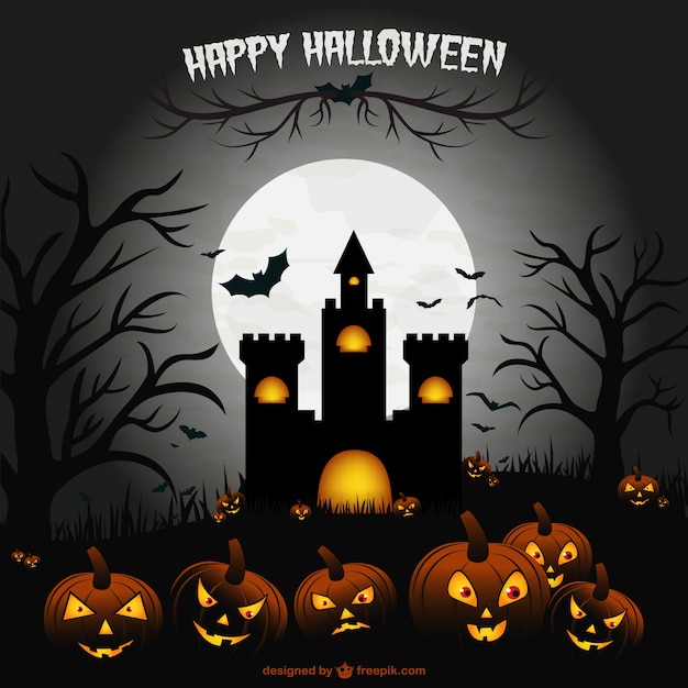 Creepy halloween castle illustration scene 