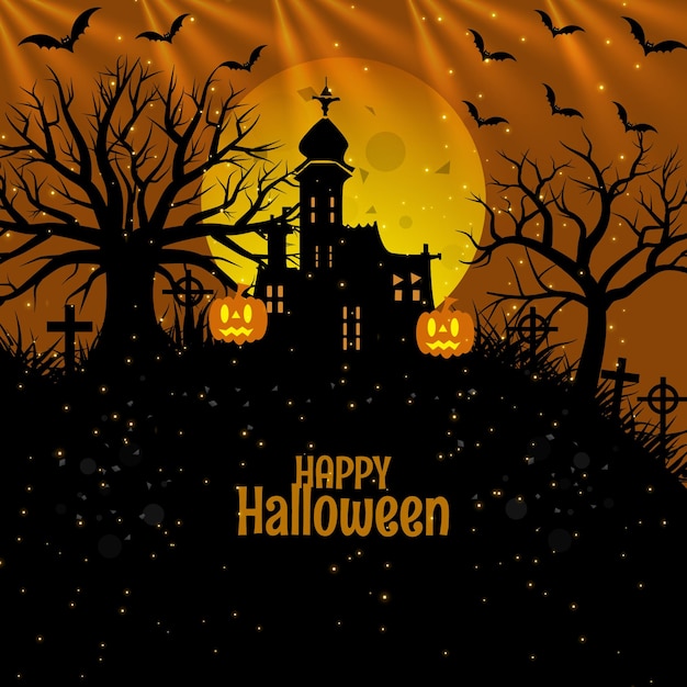 Creepy Halloween full moon banner and witch haunted house template 09