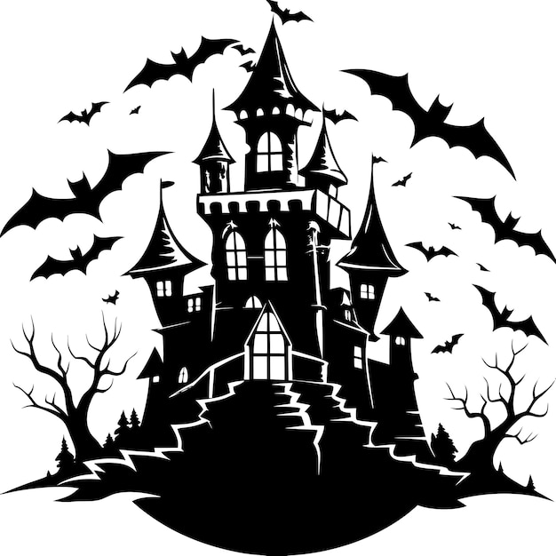 Vector creepy haunted castle in the dark vector art