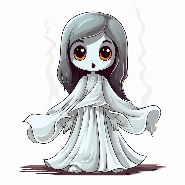 Vector creepy little ghost girl with black eyes illustration