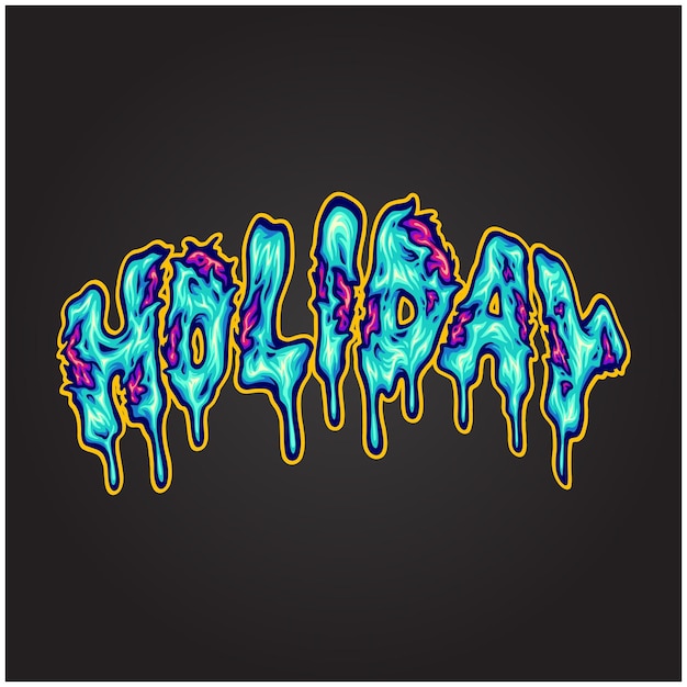 Creepy melted word holiday hand lettering text illustration