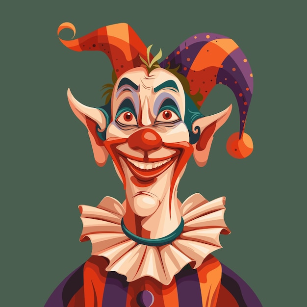 Vector creepy smiling joker jester in cap with bells vector illustration