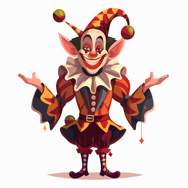 Vector creepy smiling joker jester in cap with bells vector illustration