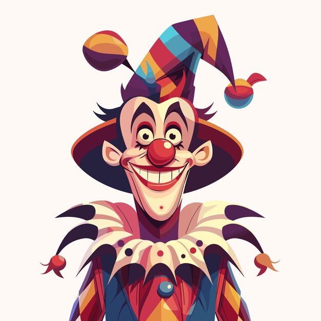 Vector creepy smiling joker jester in cap with bells vector illustration