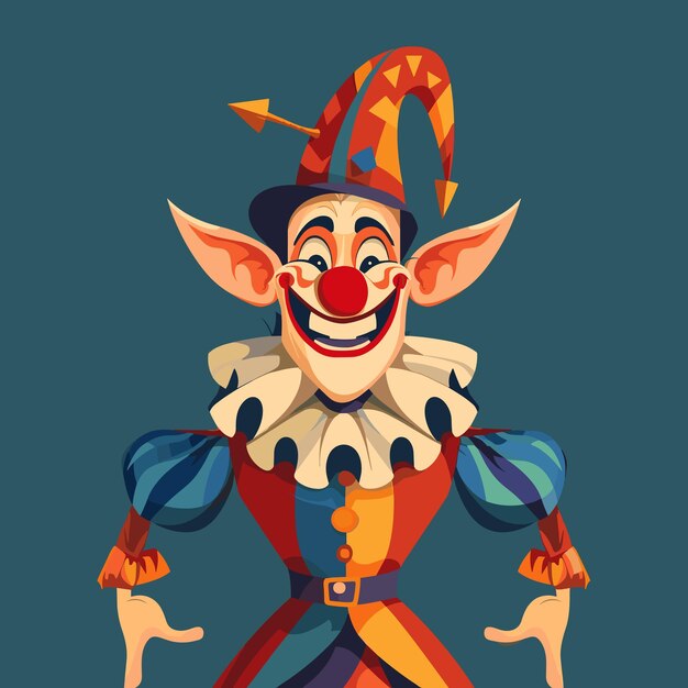 Vector creepy smiling joker jester in cap with bells vector illustration