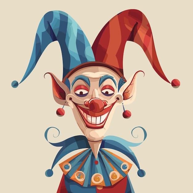 Vector creepy smiling joker jester in cap with bells vector illustration