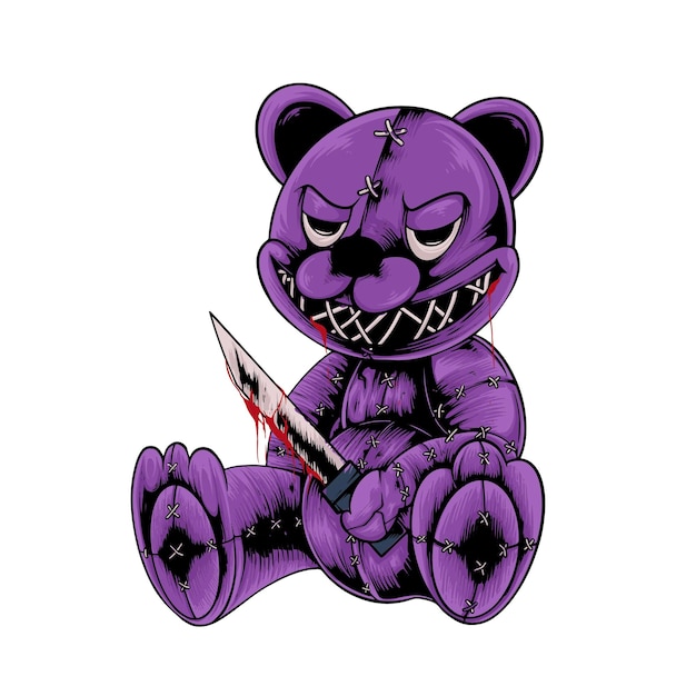 Creepy teddy bear design illustration for tshirt and print design