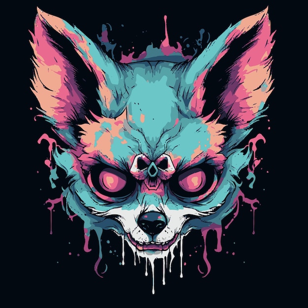 creepy zombie colorfull fox portrait animal vector t shirt logo