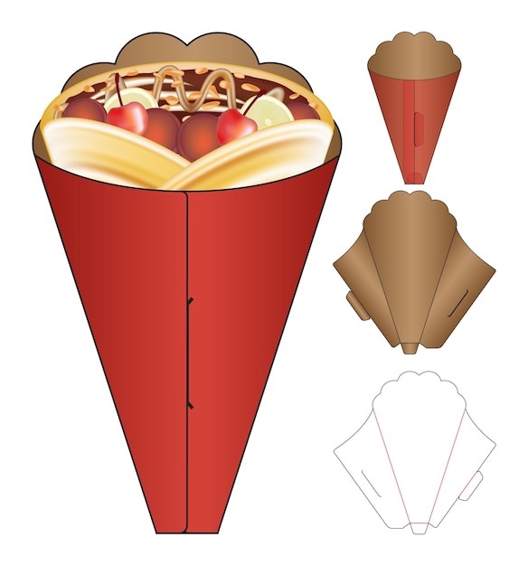 Crepe Box packaging die cut template design. 3d mock-up