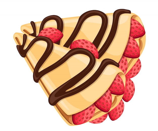 Crepe with strawberry and chocolate tasty pancakes  illustration  on white background web site page and mobile app 