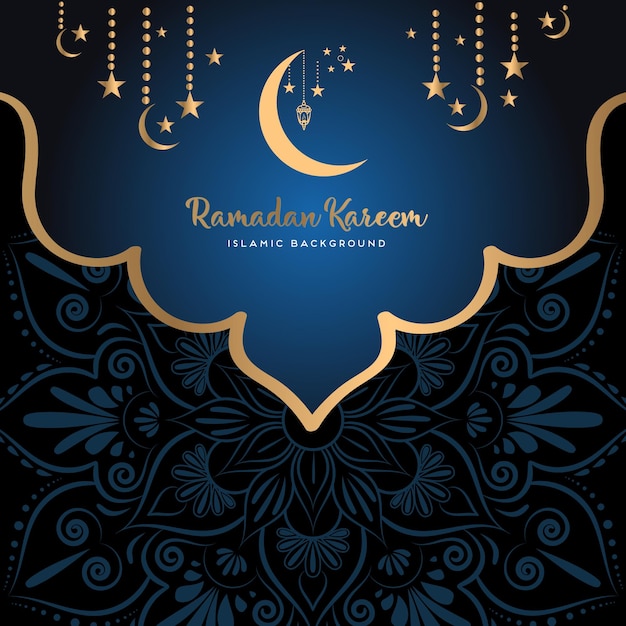 Crescent blue moons realistic eid mubarak Free Vector