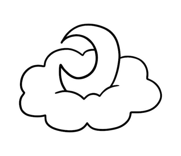 Crescent on cloud moon doodle linear cartoon coloring book