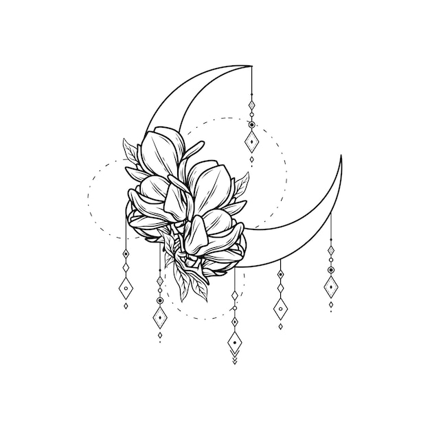 Crescent flower style moon and flower decoration elements collection