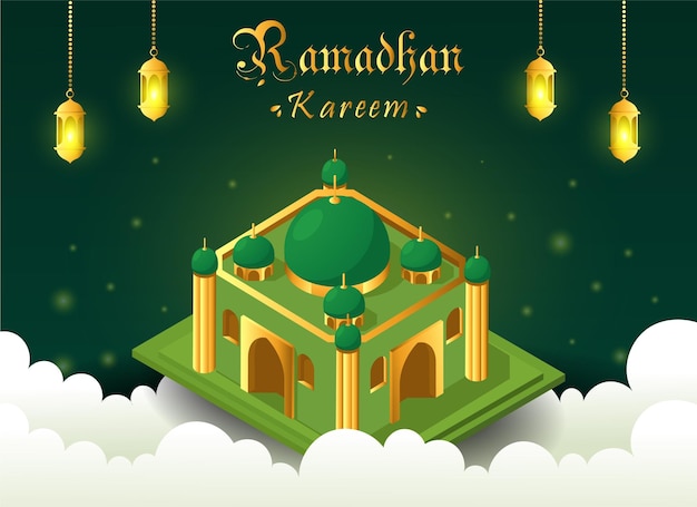 Crescent Islamic with Lantern for Ramadan Kareem vector illustration