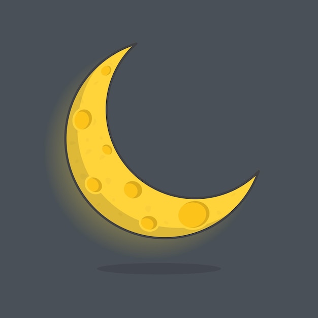 Crescent Moon Cartoon Vector Illustration Young Moon Flat Icon Outline