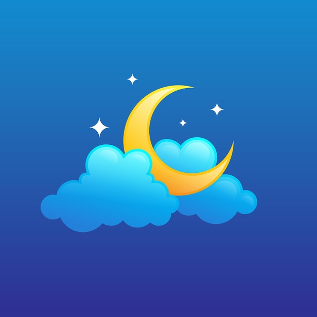 Crescent Moon Cloud Star Icon Vector Illustration