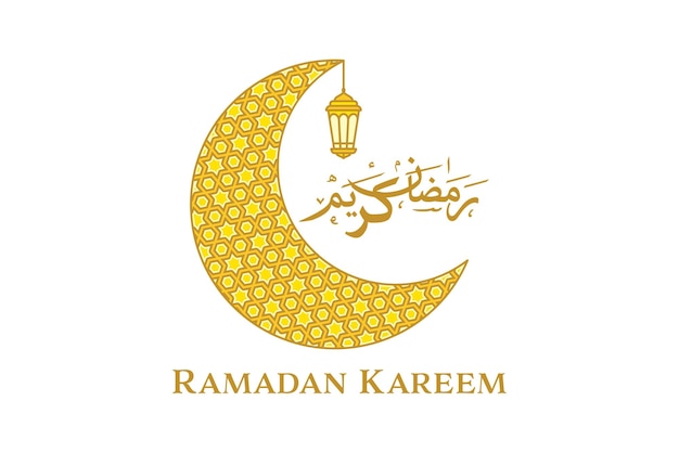 Crescent moon design with pattern and hanging lantern decoration for ramadan