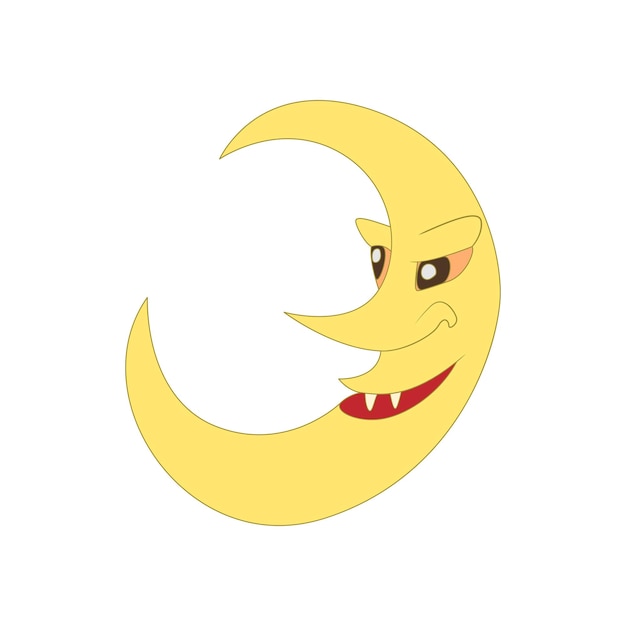 Crescent moon icon in cartoon style on a white background