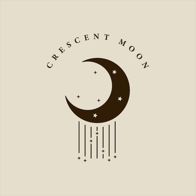 Crescent moon logo vector vintage illustration template icon graphic design lunar with star sign or symbol with minimalist retro style